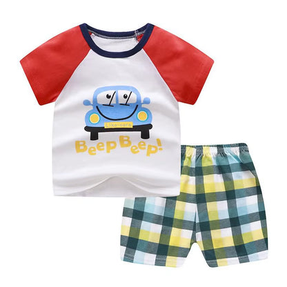 Stylish Designer Baby Boy Sportswear Set: Comfortable Striped T-Shirt and Shorts for Active Play in Baseball and Football Themes