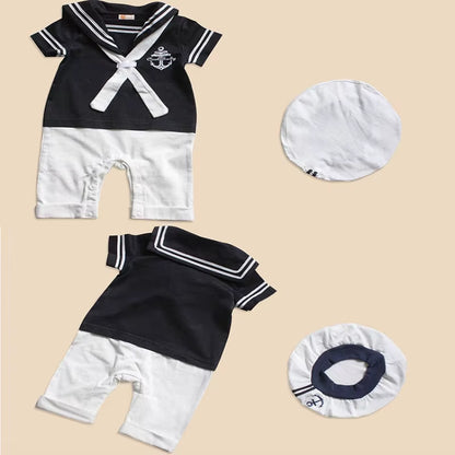 2024 Baby Rompers Navy Sailor Newborn Clothes Baby Boys Jumpsuits Shortall 100% Cotton Seaman Costume for Baby Clothing 80 90 95