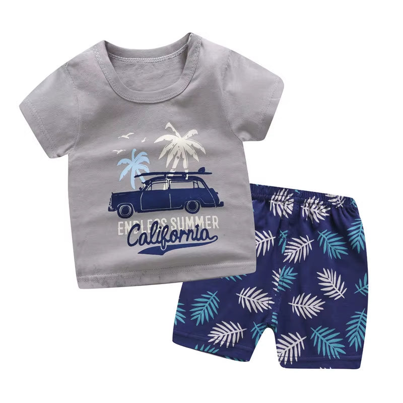 Stylish Designer Baby Boy Sportswear Set: Comfortable Striped T-Shirt and Shorts for Active Play in Baseball and Football Themes