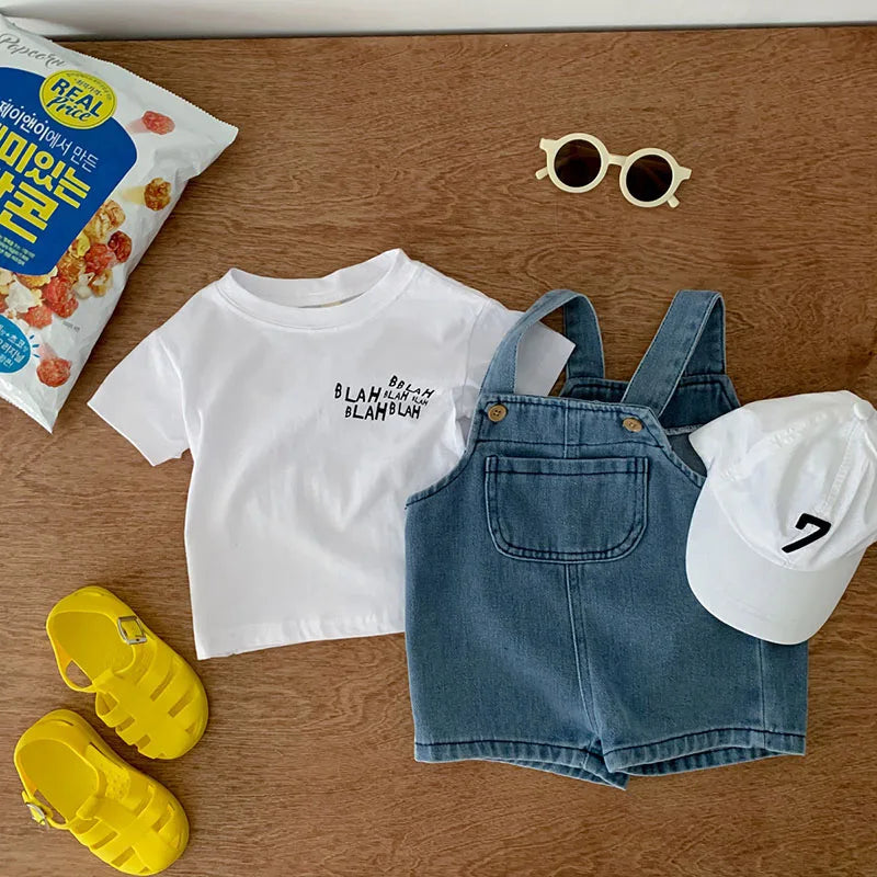 Charming 2024 Summer Infant Clothing Set: Adorable T-Shirt and Denim Overall Ensemble for Toddlers