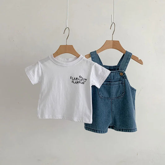 Charming 2024 Summer Infant Clothing Set: Adorable T-Shirt and Denim Overall Ensemble for Toddlers