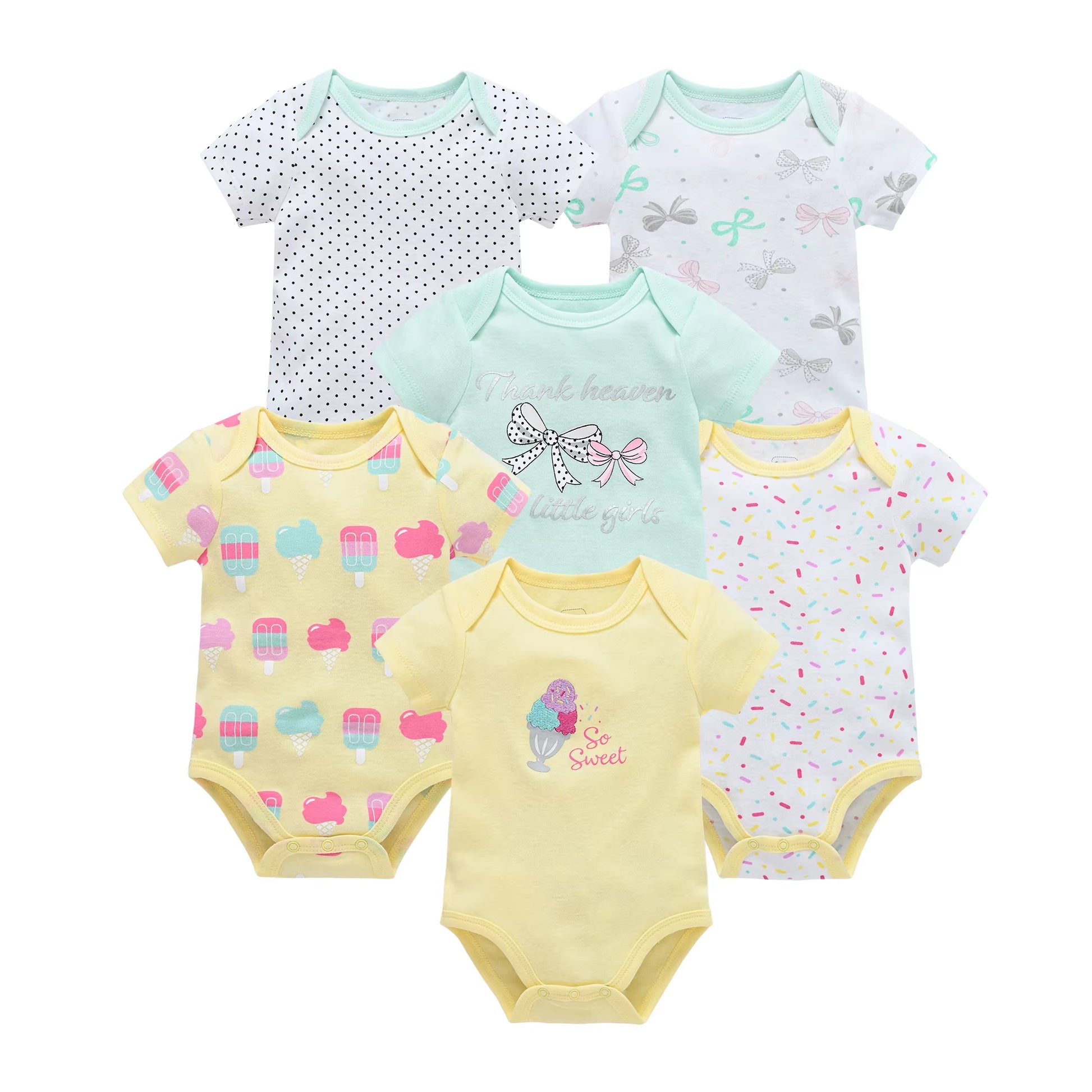 Charming Cotton Short Sleeve Bodysuits for Newborns and Toddlers - 3 to 6 Pack Options Available