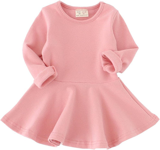 Charming Long Sleeve Pink Cotton Ruffle Dress for Toddler Girls - A Perfect Blend of Comfort and Style for Every Occasion!