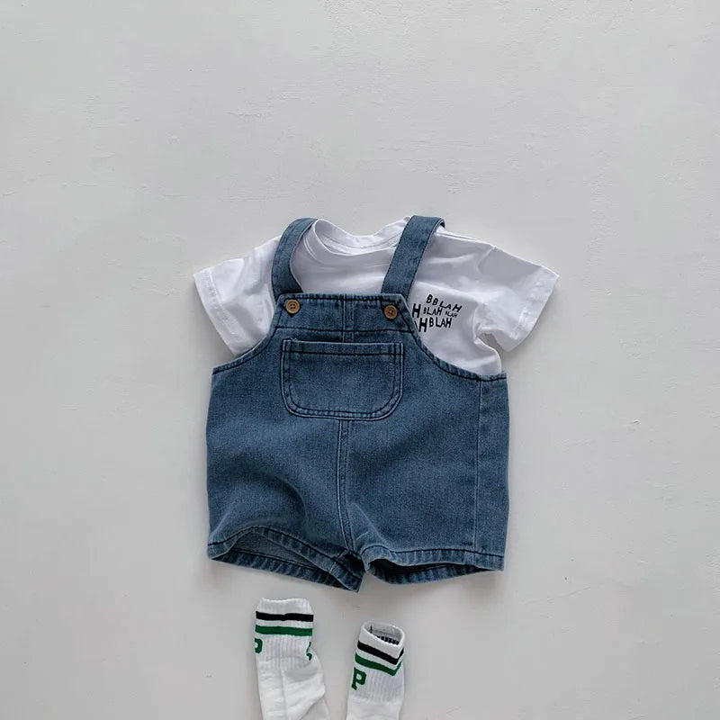 Charming 2024 Summer Infant Clothing Set: Adorable T-Shirt and Denim Overall Ensemble for Toddlers