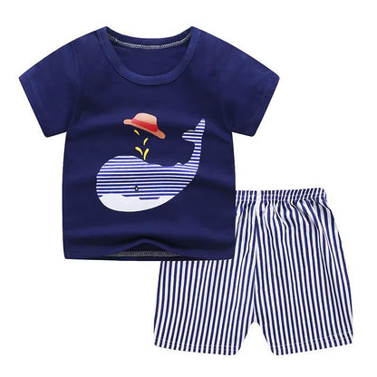 Stylish Designer Baby Boy Sportswear Set: Comfortable Striped T-Shirt and Shorts for Active Play in Baseball and Football Themes