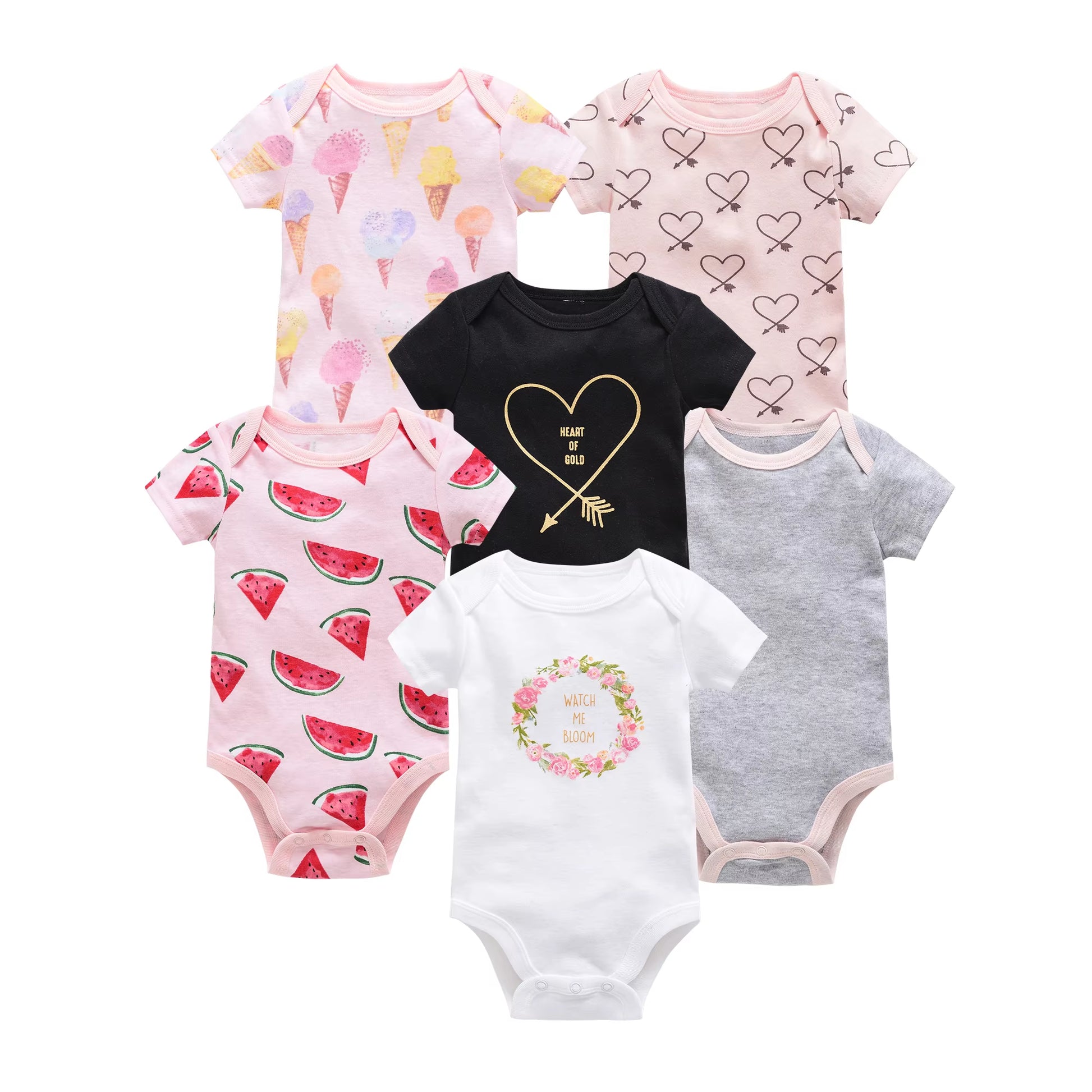 Charming Cotton Short Sleeve Bodysuits for Newborns and Toddlers - 3 to 6 Pack Options Available