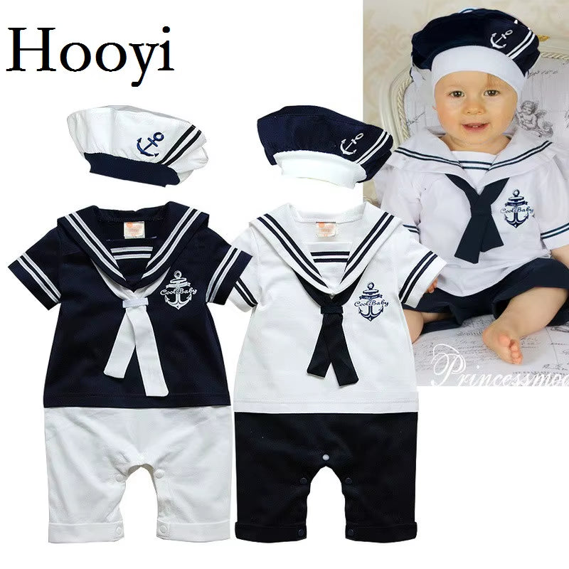 2024 Baby Rompers Navy Sailor Newborn Clothes Baby Boys Jumpsuits Shortall 100% Cotton Seaman Costume for Baby Clothing 80 90 95