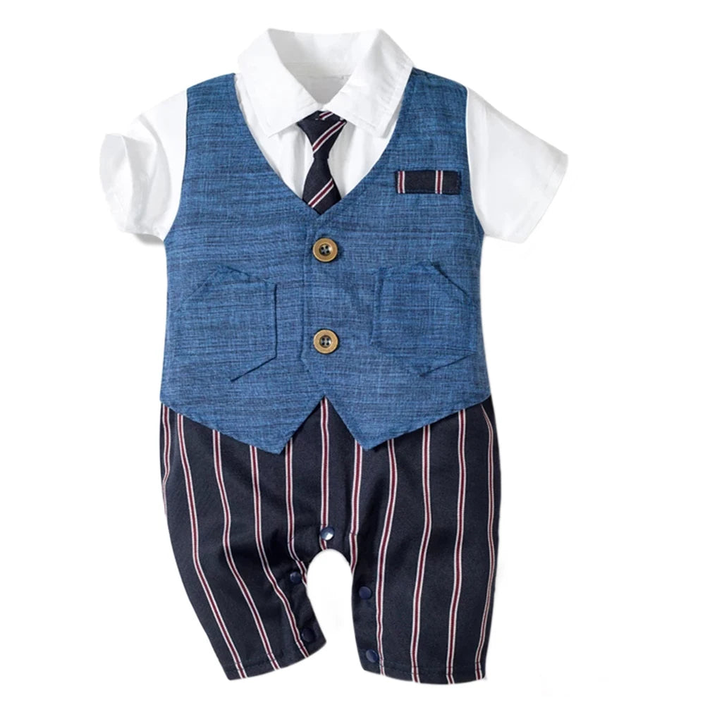 Charming Blue Summer Baby Romper Set for Boys - Complete 4 Piece Outfit with Hat, Stylish Jumpsuit, Comfy Shoes, and Cute Socks!