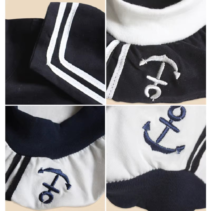 2024 Baby Rompers Navy Sailor Newborn Clothes Baby Boys Jumpsuits Shortall 100% Cotton Seaman Costume for Baby Clothing 80 90 95