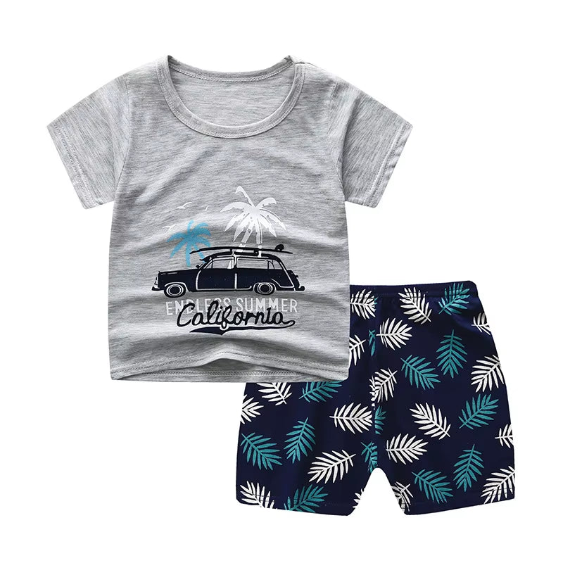 Stylish Designer Baby Boy Sportswear Set: Comfortable Striped T-Shirt and Shorts for Active Play in Baseball and Football Themes