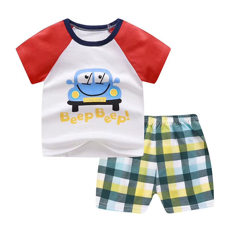 Stylish Designer Baby Boy Sportswear Set: Comfortable Striped T-Shirt and Shorts for Active Play in Baseball and Football Themes