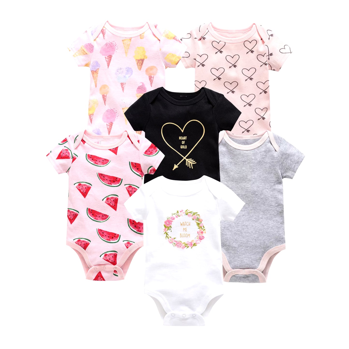 Charming Cotton Short Sleeve Bodysuits for Newborns and Toddlers - 3 to 6 Pack Options Available