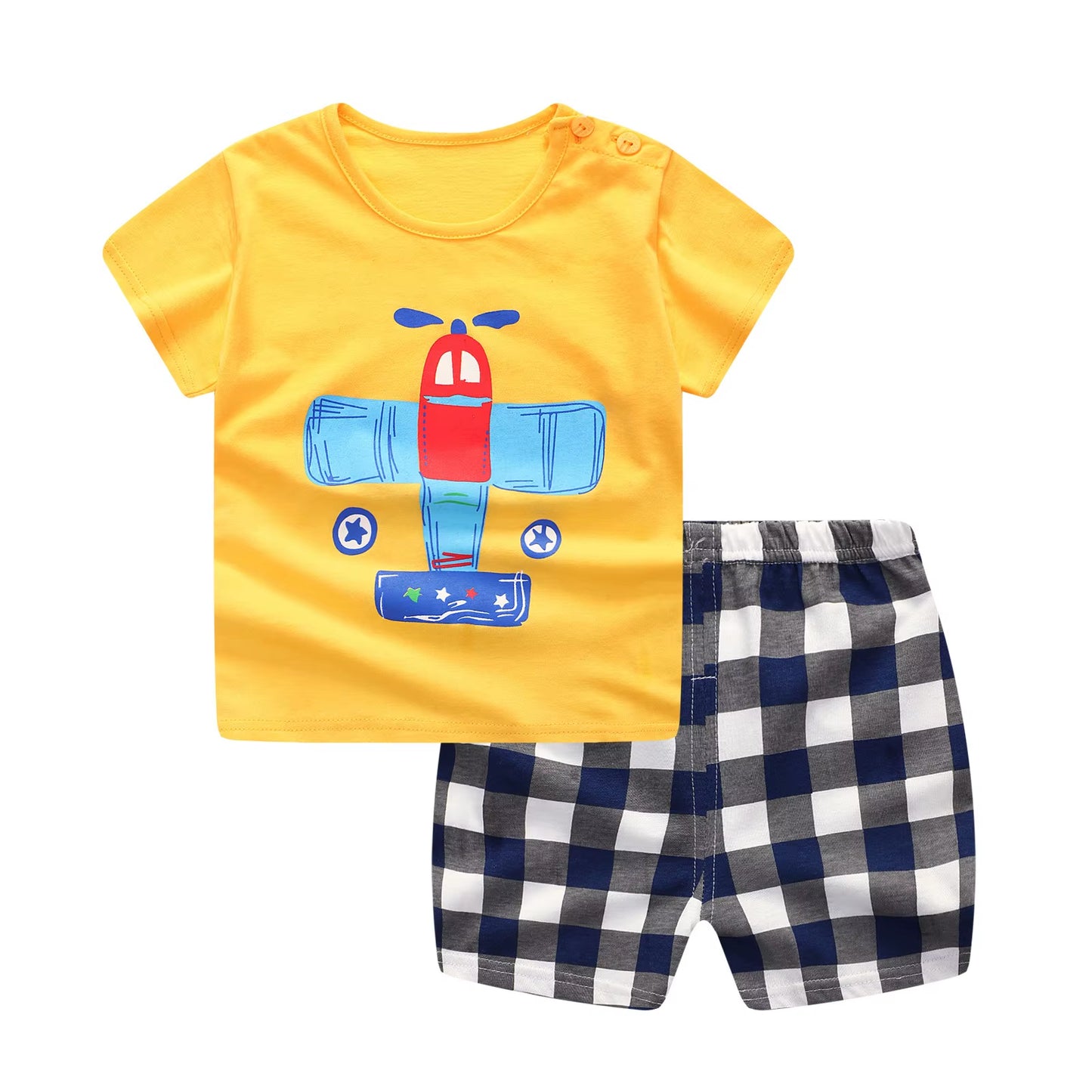 Stylish Designer Baby Boy Sportswear Set: Comfortable Striped T-Shirt and Shorts for Active Play in Baseball and Football Themes