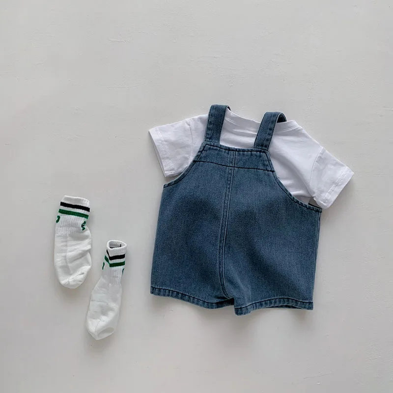 Charming 2024 Summer Infant Clothing Set: Adorable T-Shirt and Denim Overall Ensemble for Toddlers